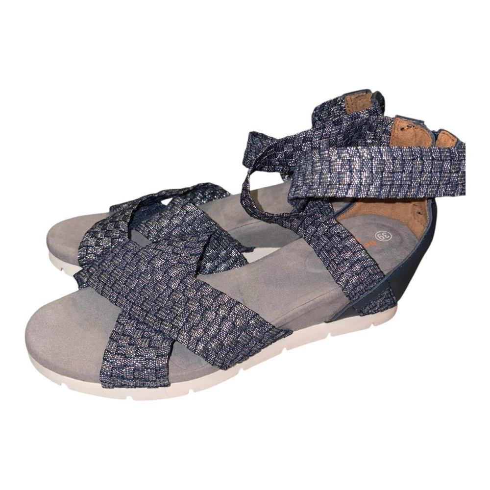 Bernie Mev Woven Stretch Strap Sandals Blue Comfort Travel EU 39 US8 - Picture 3 of 5